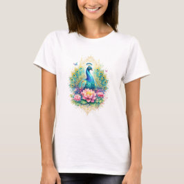 Indischer Frühling - Pfau mit Lotus & Gold T-Shirt