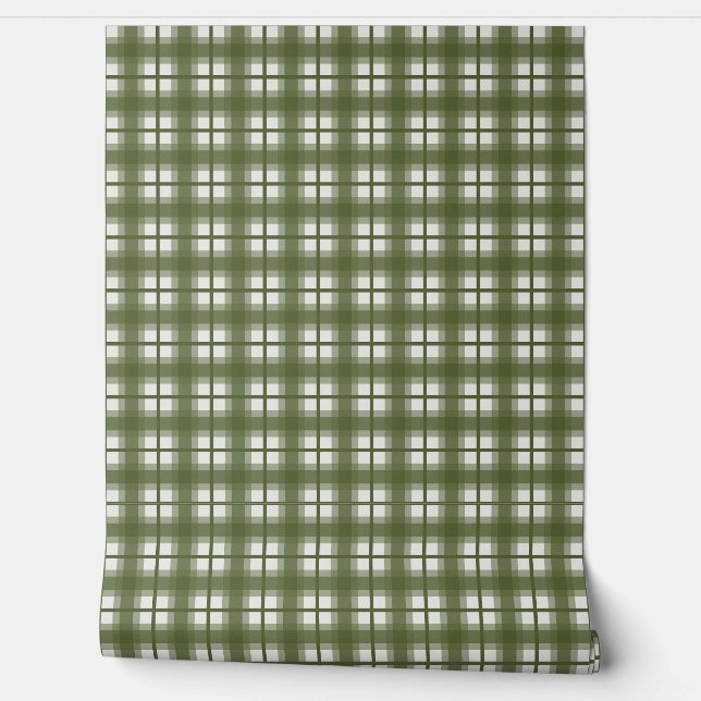 Indischer Gingham - Olivgrüne Tarnung Tapete (Abrollen)