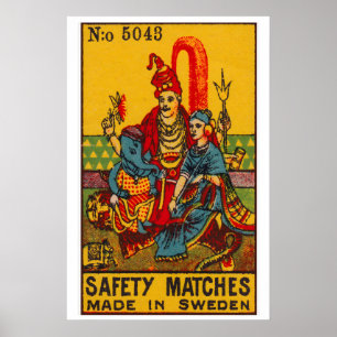 Indischer Gott - Streichholzschachtel-Druck - Schw Poster