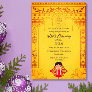 Indischer Hindu Bräutigam Haldi Zeremonie Royal Einladung