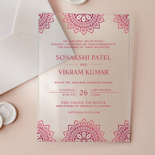 Indischer Hochzeit Pink Mandala Acryleinladungen