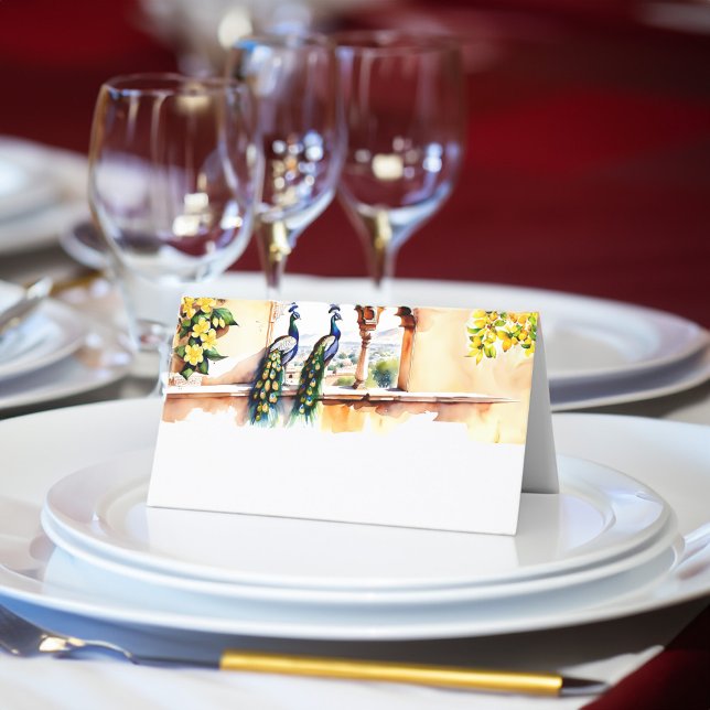 Indischer Hochzeitspfau Jaipur Palast Empfang Platzkarte (Indian wedding peacock Jaipur palace wedding reception Place Cards customized wedding table decor)
