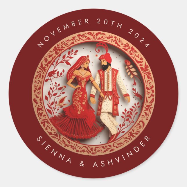 Indischer Hochzeitsticker Runder Aufkleber (Vorderseite)