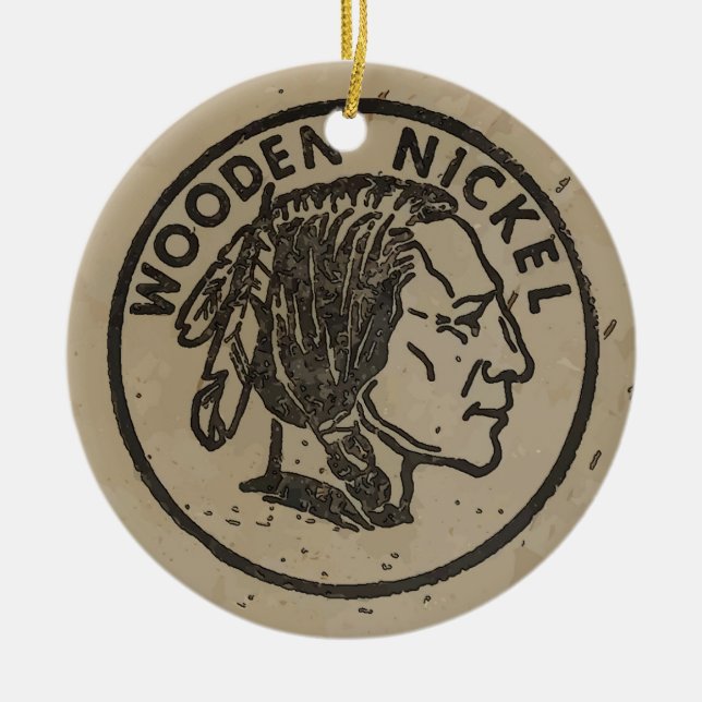 Indischer Kopf aus Holz, Text hinzufügen Keramik Ornament (Vorne)