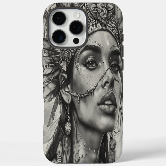 Indischer Kriegergeist mit Federn iPhone 16 Pro Max Hülle (Rückseite)