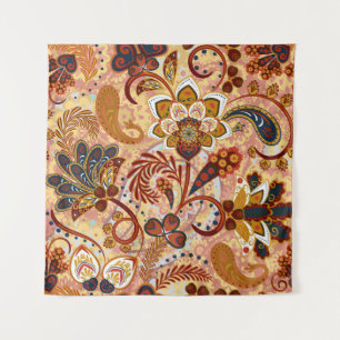 Indischer Paisley: Florale Vintage Braun Wandteppich