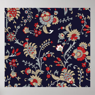 Indischer Paisley, Marinehintergrund, traditionell Poster