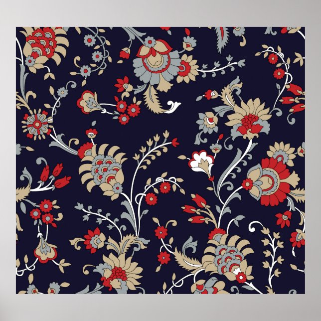 Indischer Paisley, Marinehintergrund, traditionell Poster (Vorne)