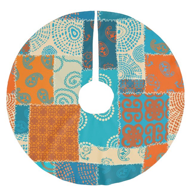 Indischer Patchwork, nahtloser vintage Hintergrund Polyester Weihnachtsbaumdecke (Vorderseite)