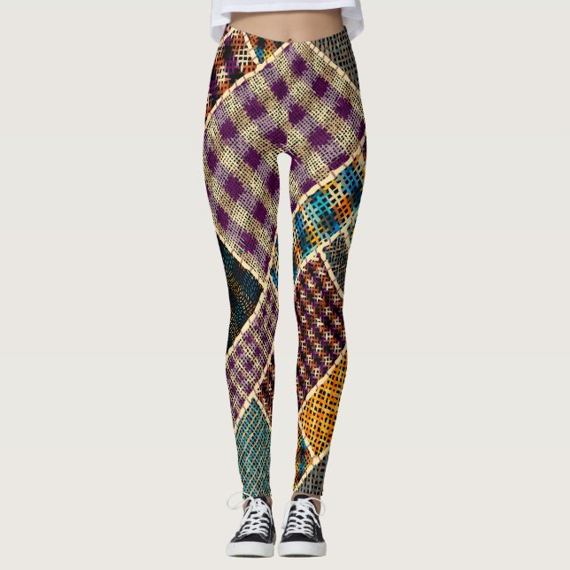 Indischer Patchwork: Texturierte Leinwandimitation Leggings (Vorderseite)