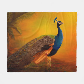 Indischer Pfau bei Sonnenaufgang Kunst Fleecedecke