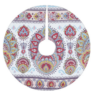 Indischer Pisley mit Blumen, ethnische Medaille. Polyester Weihnachtsbaumdecke