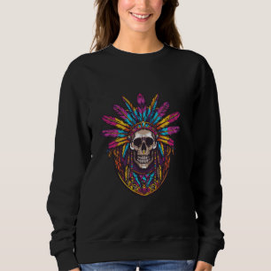 Indischer Schädelkopf mit bunten Federn Sweatshirt