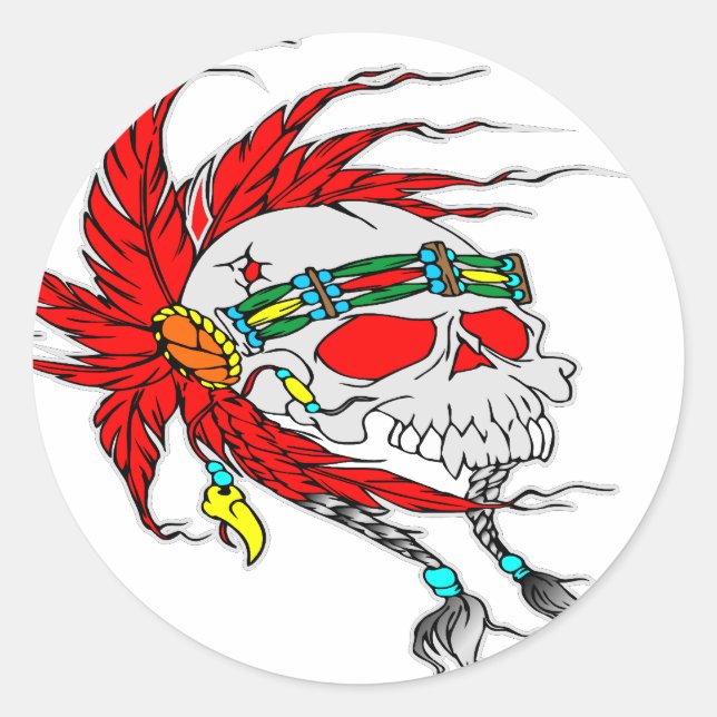 Indischer Skull Tattoo Runder Aufkleber (Vorderseite)