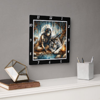 Indischer Slumber: Tigers Erholung Willow's Embrac Quadratische Wanduhr