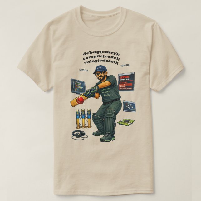 Indischer Software-Ingenieur Coder spielt Cricket  T-Shirt (Design vorne)