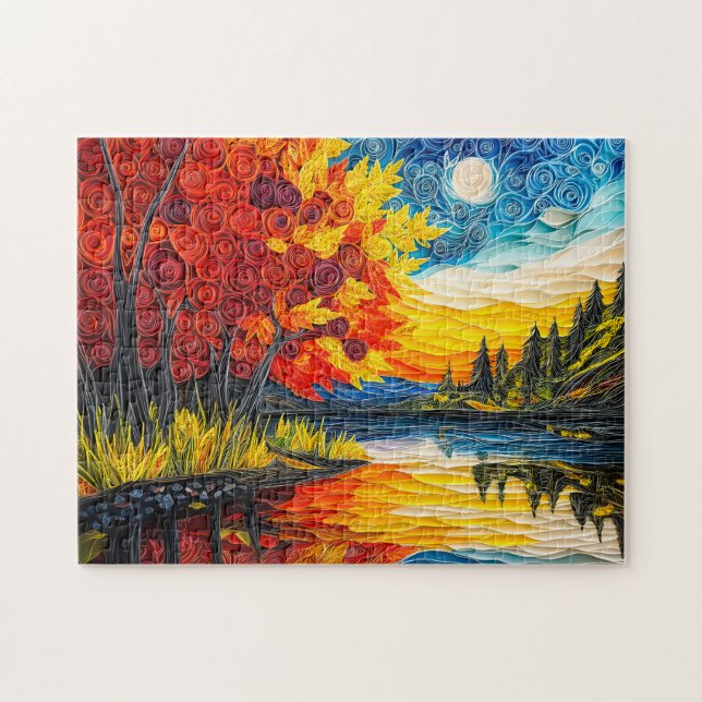 Indischer Sommer-Seelandschaft in Quilling (Horizontal)