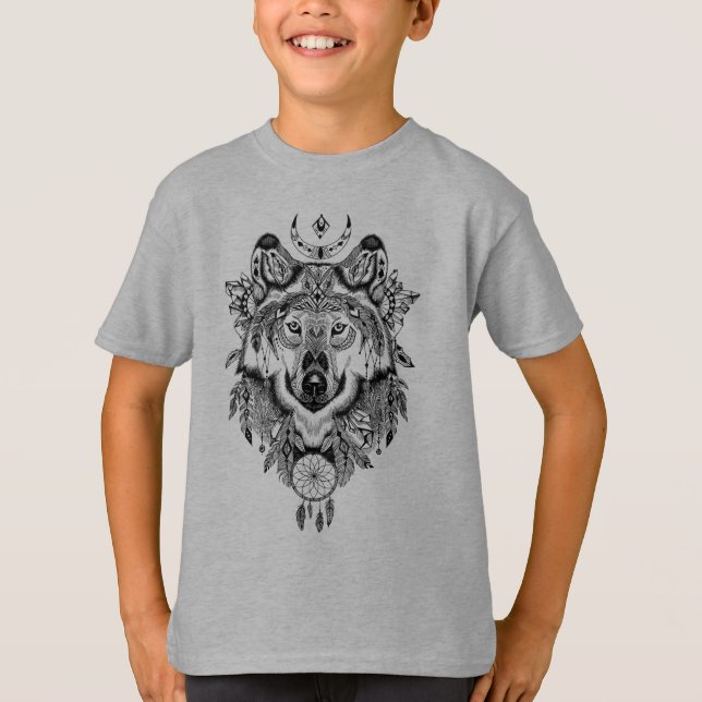 Indischer Stammes- Wolf T-Shirt (Vorderseite)