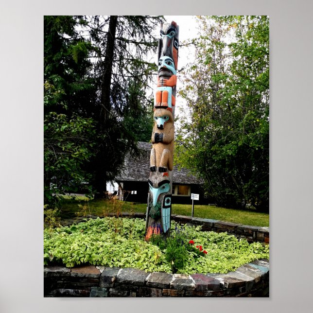 Indischer Totem Poll Glacier Park Montana Poster (Vorne)