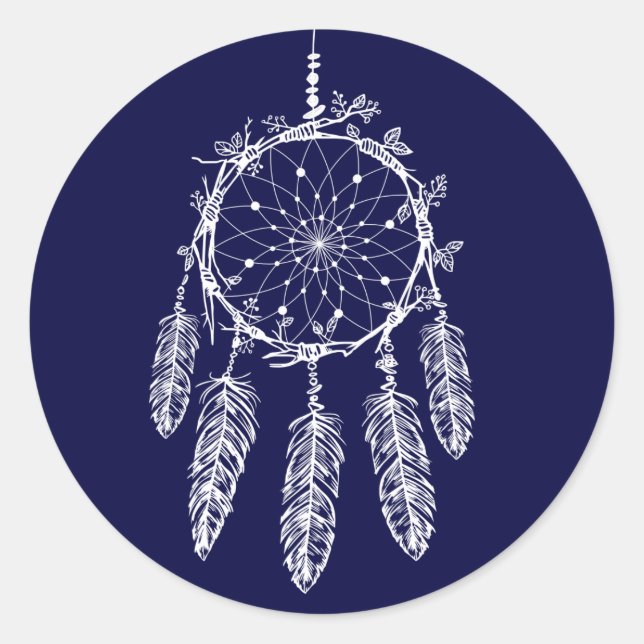 Indischer Traum Fangschiff Navy Blue Tribal Runder Aufkleber (Vorderseite)