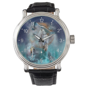 Indischer Träumer und ethnischer Stammeswolf Armbanduhr
