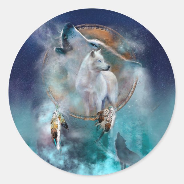Indischer Träumer und ethnischer Stammeswolf Runder Aufkleber (Vorderseite)