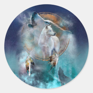 Indischer Träumer und ethnischer Stammeswolf Runder Aufkleber