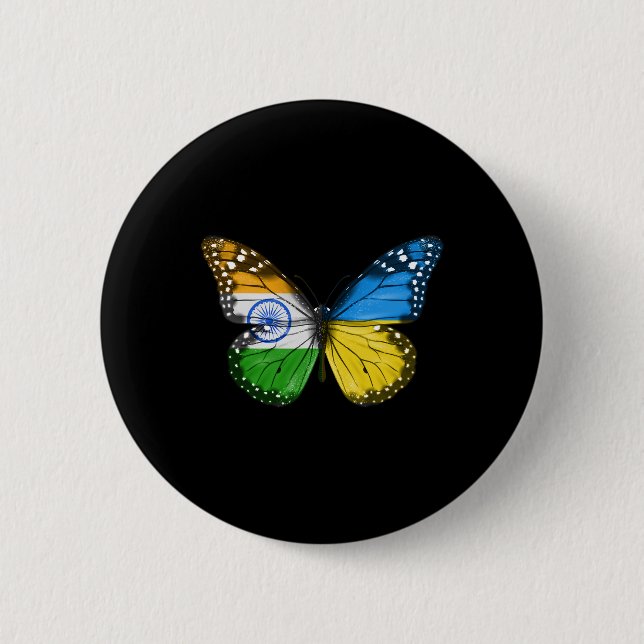 Indischer Ukrainischer Flaggen Schmetterling Indie Button (Vorderseite)