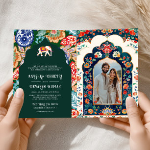 Indischer Volkskunst-Elefant Smaragdgrün Hochzeit Einladung