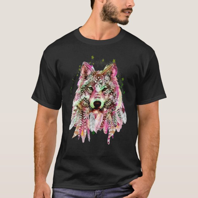 Indischer Wolf Kopf Tribal Bohemisch Tattoo C T-Shirt (Vorderseite)