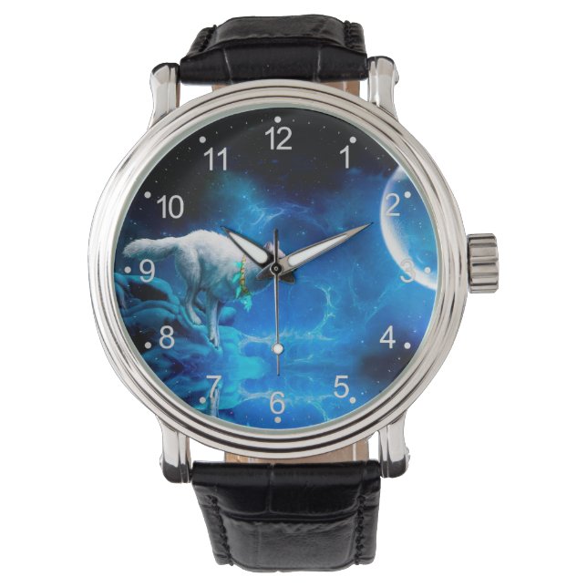Indischer Wolf und Vollmond Armbanduhr (Vorderseite)