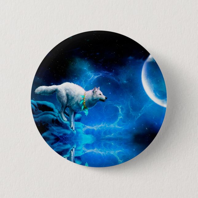 Indischer Wolf und Vollmond Button (Vorderseite)