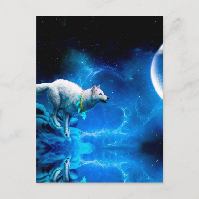 Indischer Wolf und Vollmond Postkarte (Vorderseite)