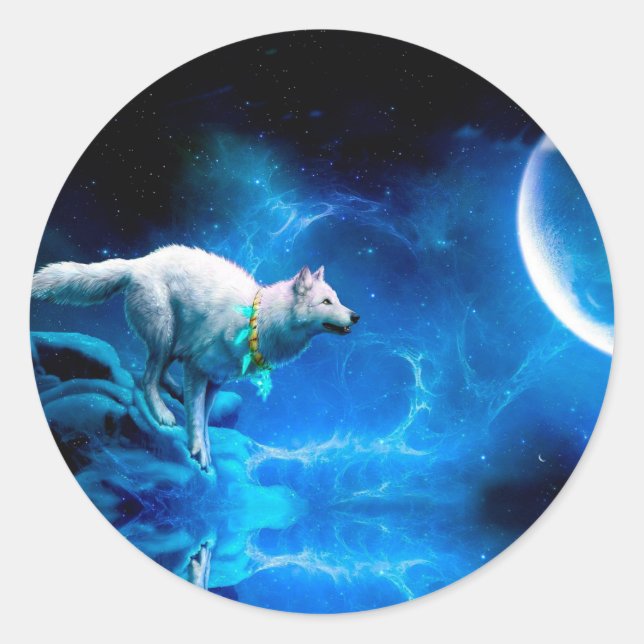 Indischer Wolf und Vollmond Runder Aufkleber (Vorderseite)
