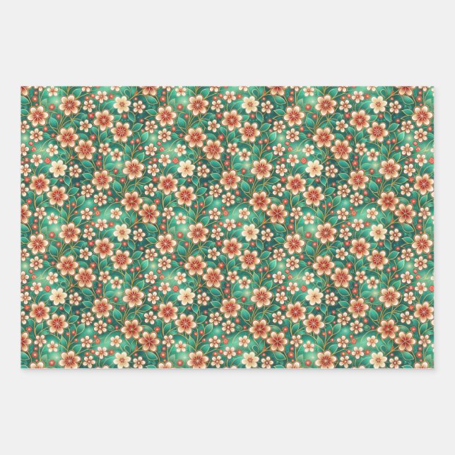 Indisches Blumenmuster Geschenkpapier Set (Vorderseite)