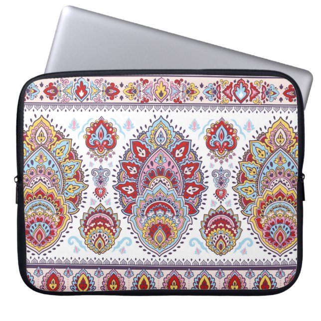 Indisches Blumenpaisley-Medaillon-Muster. Ethnic M Laptopschutzhülle (Vorderseite)