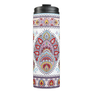 Indisches Blumenpaisley-Medaillon-Muster. Ethnic M Thermosbecher