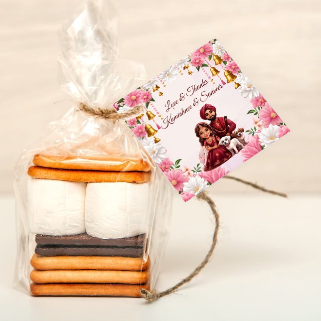 Indisches Brautpaar mit Hundekarikatur-Gefallen Geschenkanhänger (Von Creator hochgeladen)