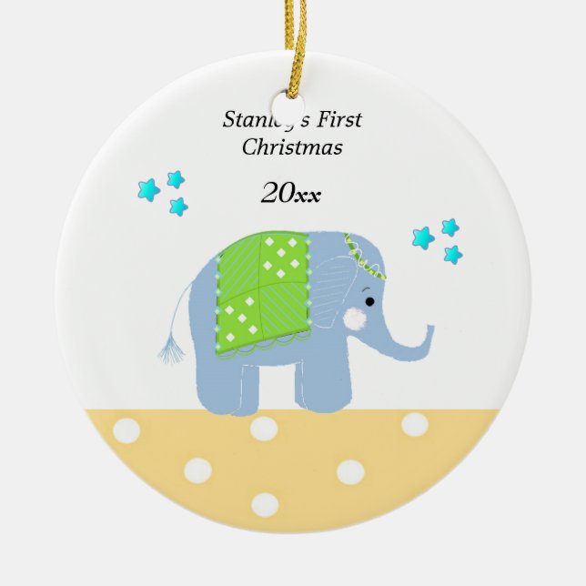 Indisches Elephant Baby's First Christmas Keramik Ornament (Vorne)