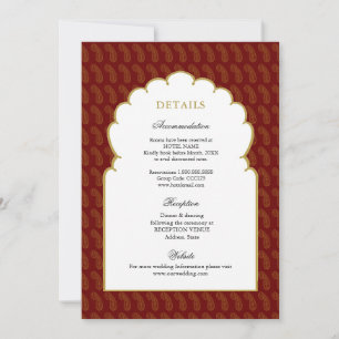 Indisches Hochzeitsdetail Rot & Gold Einladung