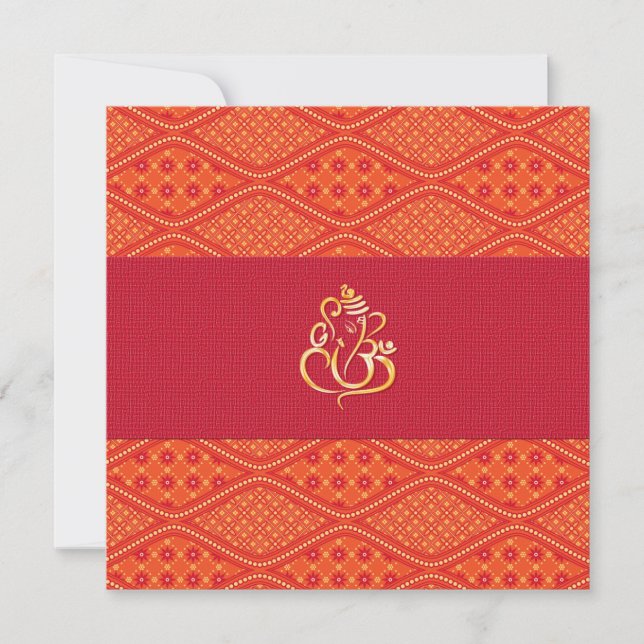 Indisches Hochzeitsmuster Rot und Orange Batik Einladung (Vorderseite)