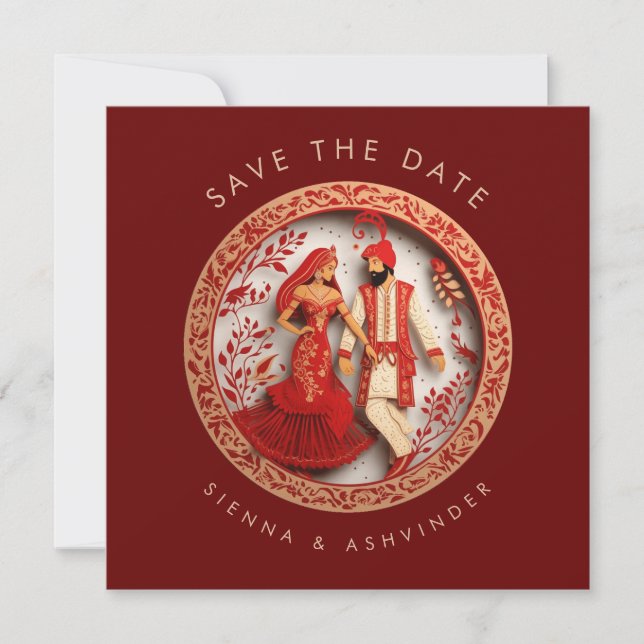 Indisches Hochzeitspaar Save the Date (Vorderseite)