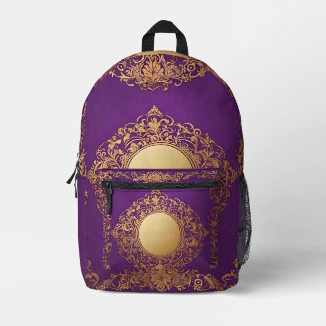 Indisches Lila Gold-Muster Überall-Backpack Bedruckter Rucksack (Vorderseite)