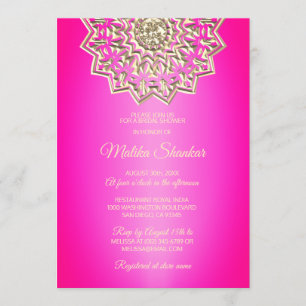 Indisches Mandala Hot Pink Gold Brautparty Einladung