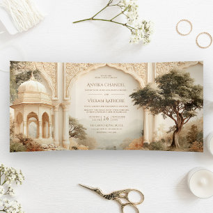 Indisches Märchen Königspalast QR-Code Hochzeit Dreifach Gefaltete Einladung