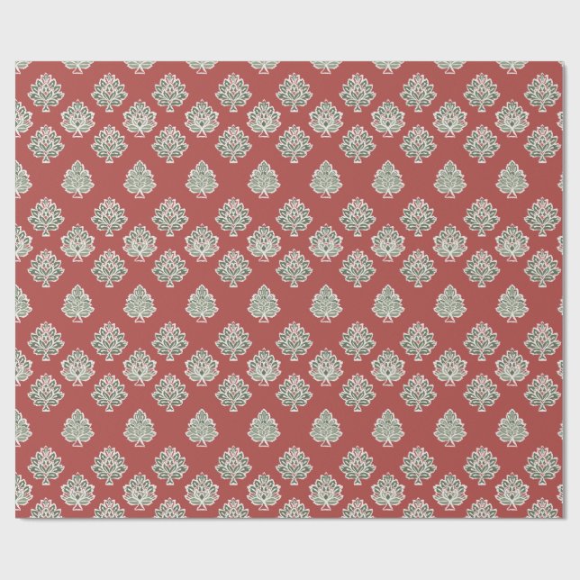 Indisches Muster für Maroon Background Geschenkpapier (Flach)