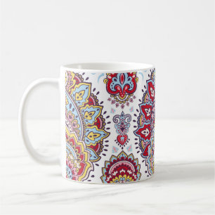 Indisches Paisley-Blumenmuster, ethnisches Medaill Kaffeetasse