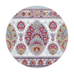 Indisches Paisley-Blumenmuster, ethnisches Medaill Schneidebrett