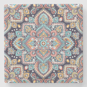 Indisches Paisley: Ethnisches Mandala-Muster Steinuntersetzer