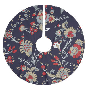 Indisches Paisley, marineblauer Hintergrund, tradi Polyester Weihnachtsbaumdecke